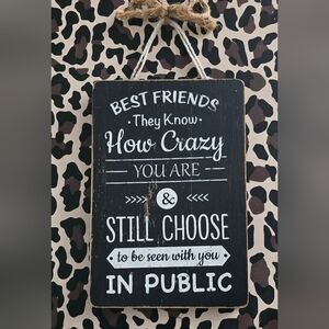Best Friends Inspirational Hanging Wooden Sign Black White Black 6"x9" aprox